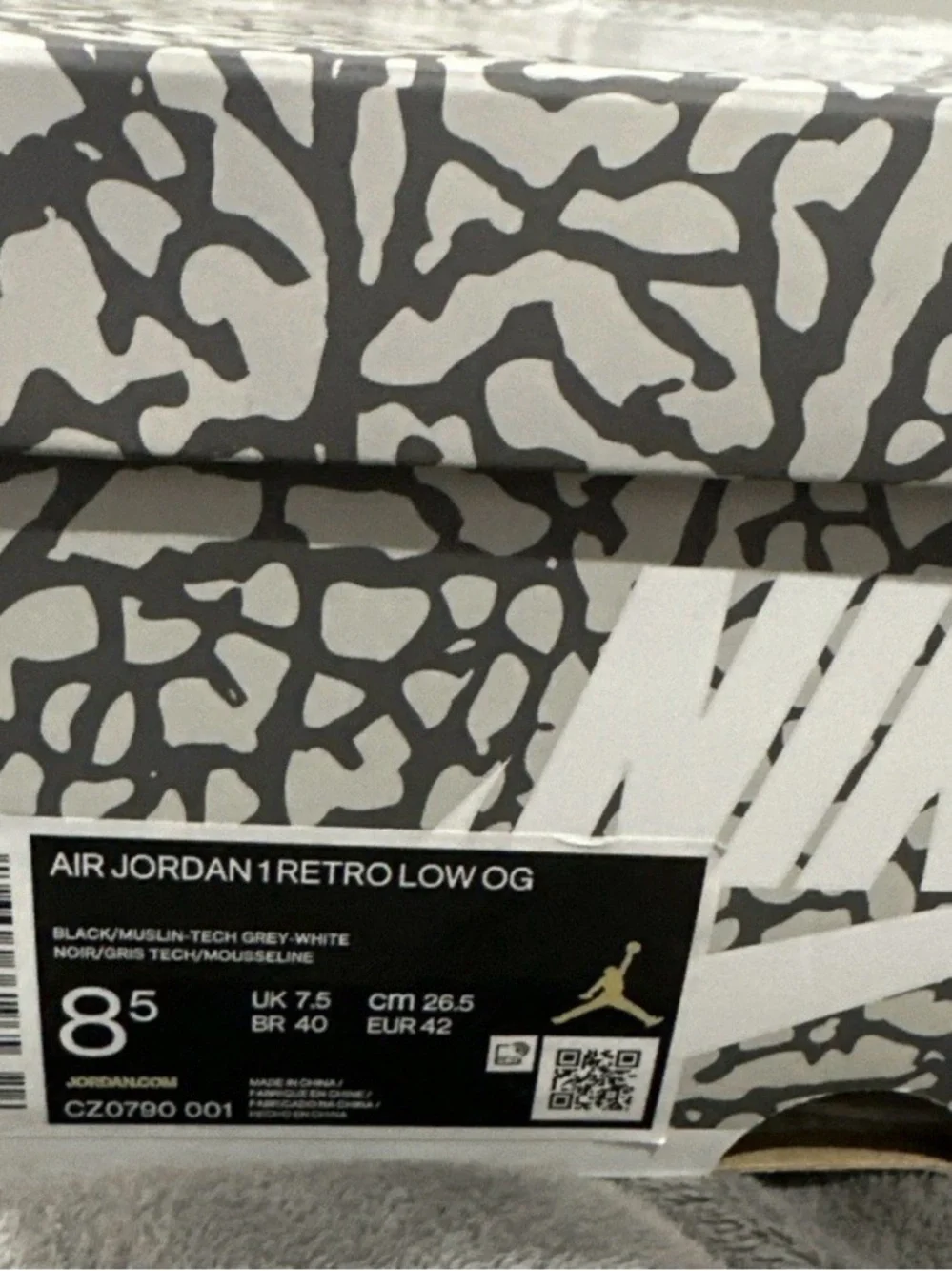 Nike Air Jordan 1 Retro Low OG Black Cement Gray White CZ0790-001 Shoes-Mens 8.5